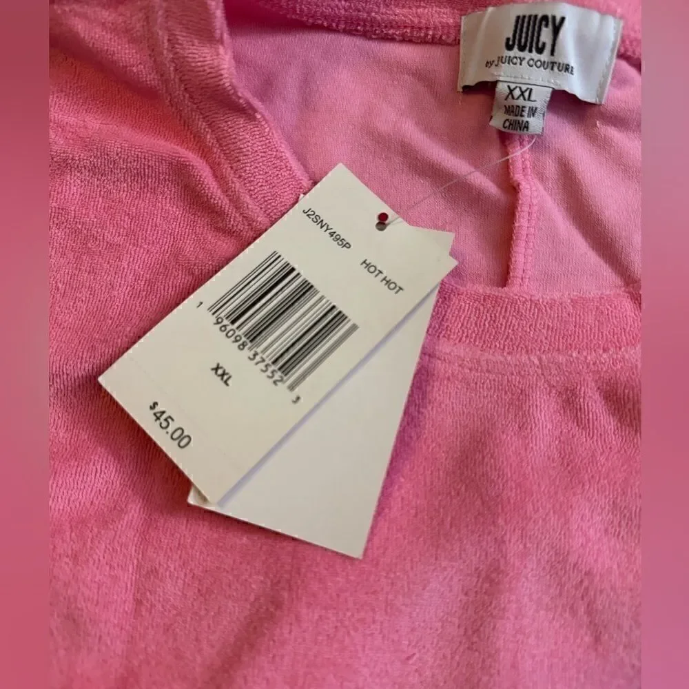 JUICY COUTURE Top Short Sleeve Cropped Design Terry Cloth Fabric Pink W XXL NWT - Picture 7 of 10